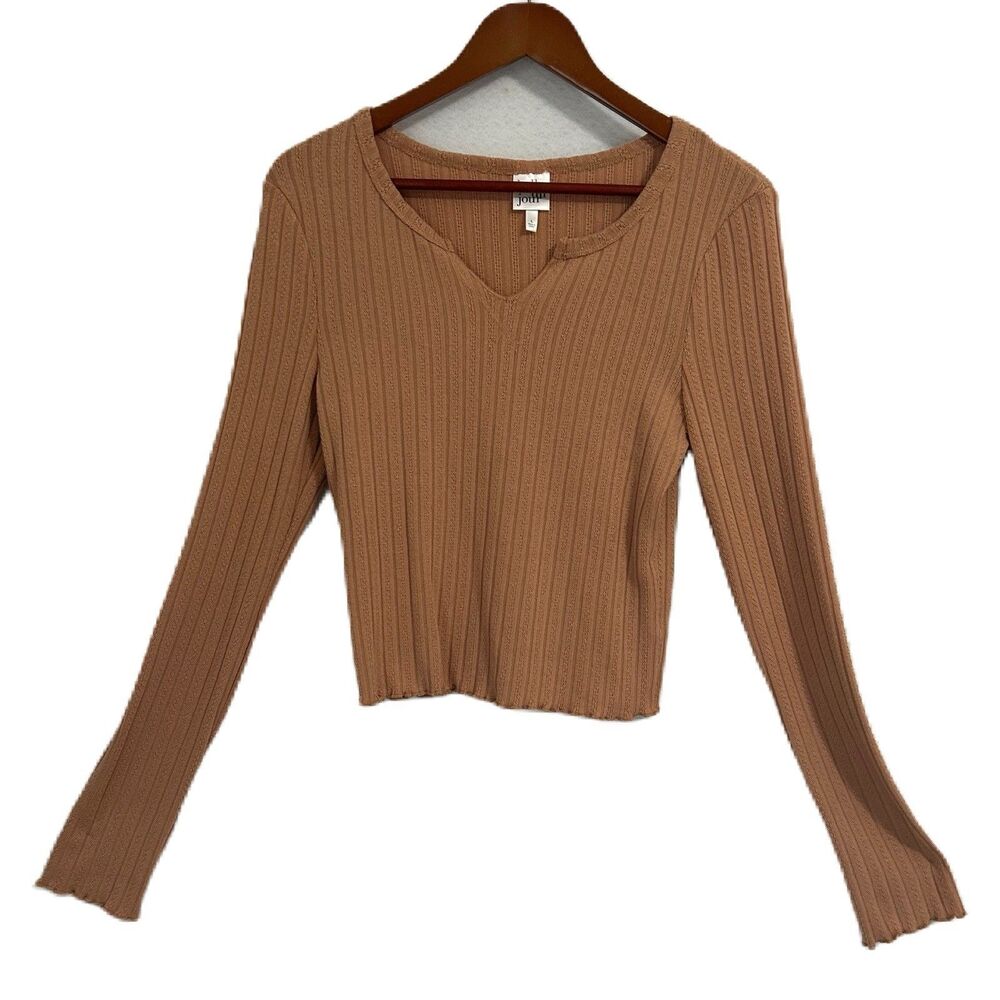 Belle du Jour Crop Top Women L Taupe Stretch Lettuce Edge Boho Feminine Casual